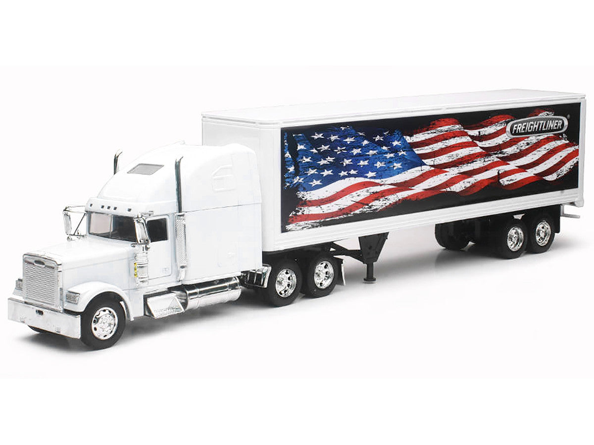 Freightliner Classic XL Truck White with Dry Van Trailer White with Patriotic Graphic "Long Haul Truckers" Series 1/32 Diecast Model by New Ray New Ray