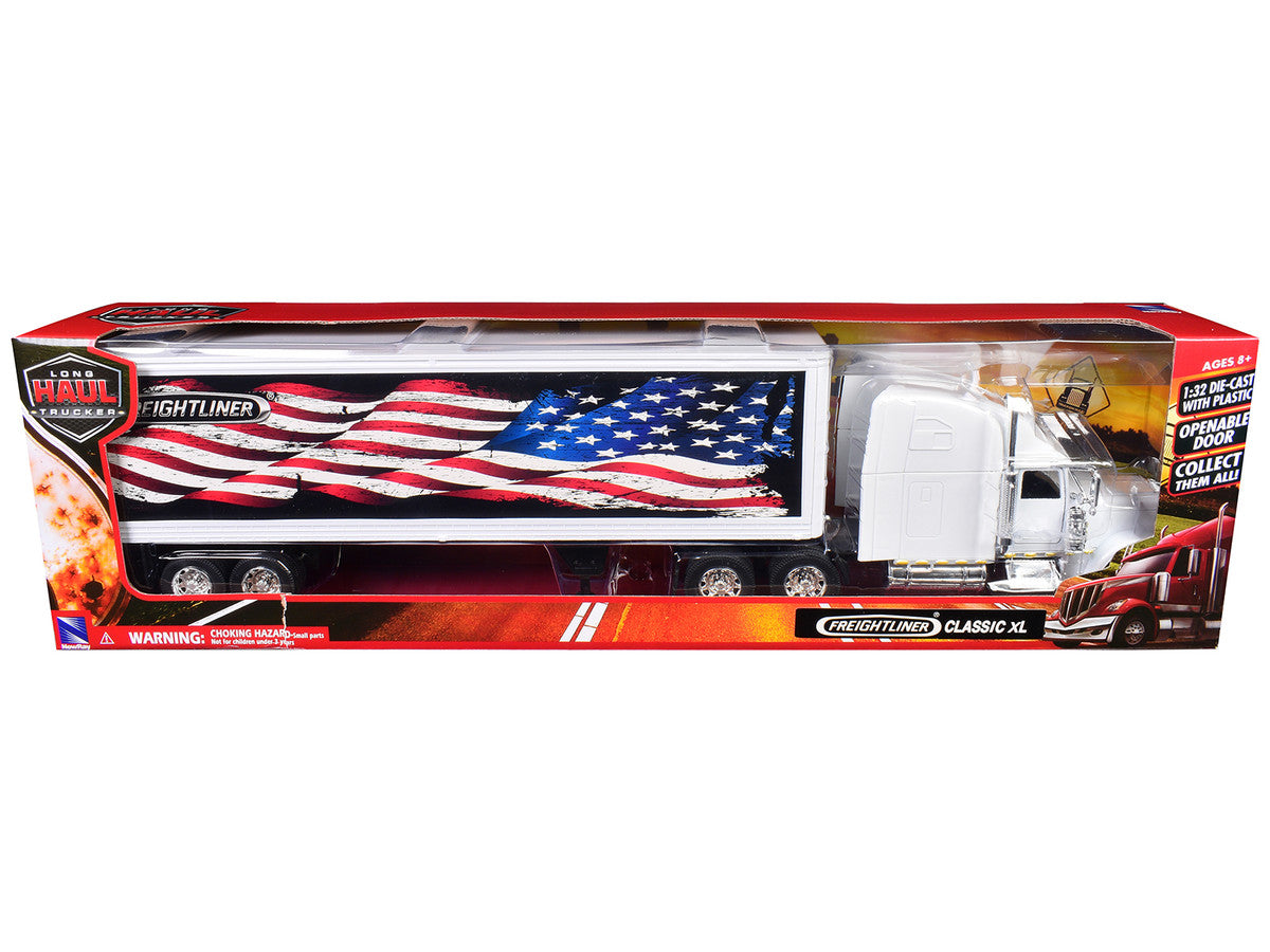 Freightliner Classic XL Truck White with Dry Van Trailer White with Patriotic Graphic "Long Haul Truckers" Series 1/32 Diecast Model by New Ray New Ray