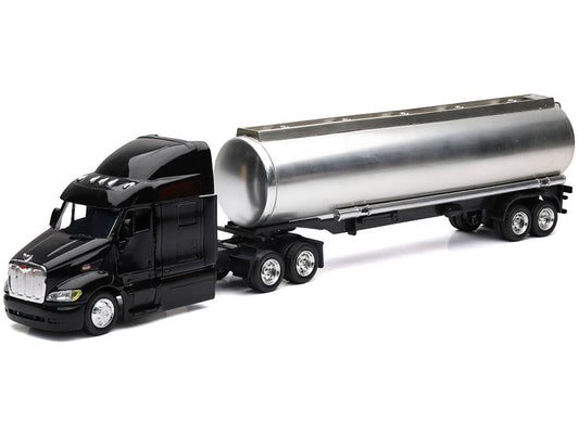 Peterbilt 387 Truck Black with Tanker Trailer Silver "Long Haul Truckers" Series 1/43 Diecast Model by New Ray New Ray