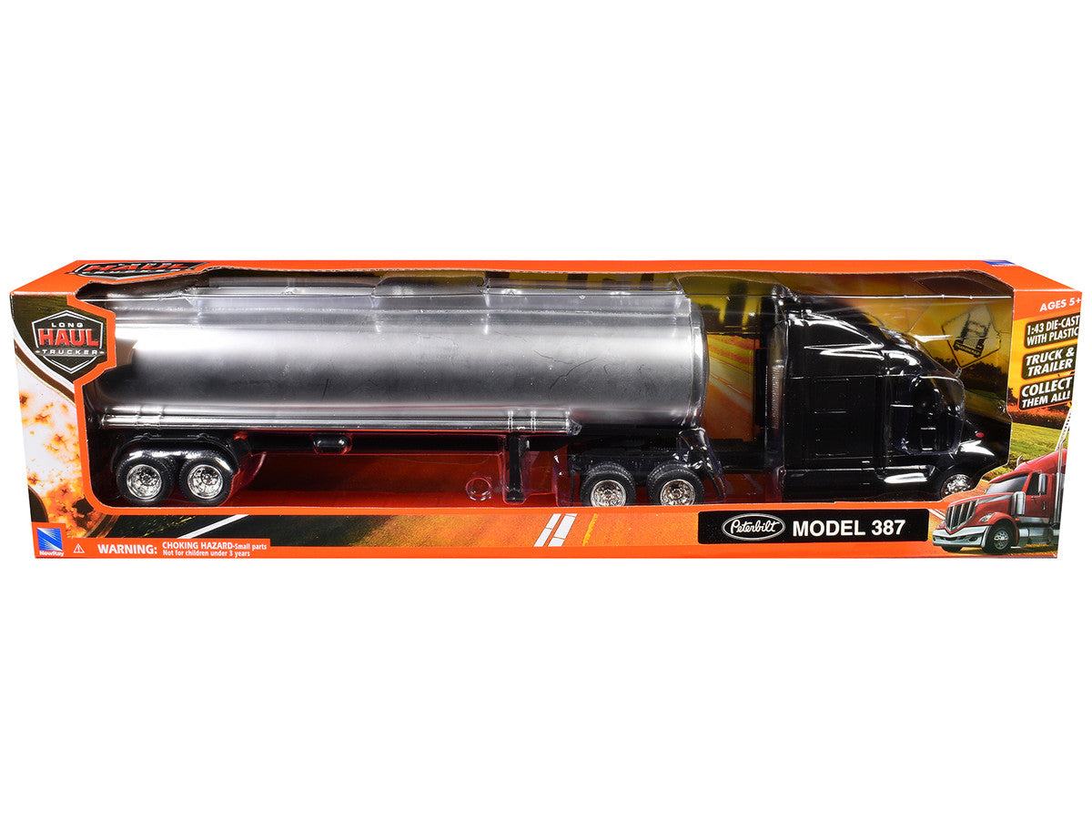 Peterbilt 387 Truck Black with Tanker Trailer Silver "Long Haul Truckers" Series 1/43 Diecast Model by New Ray New Ray