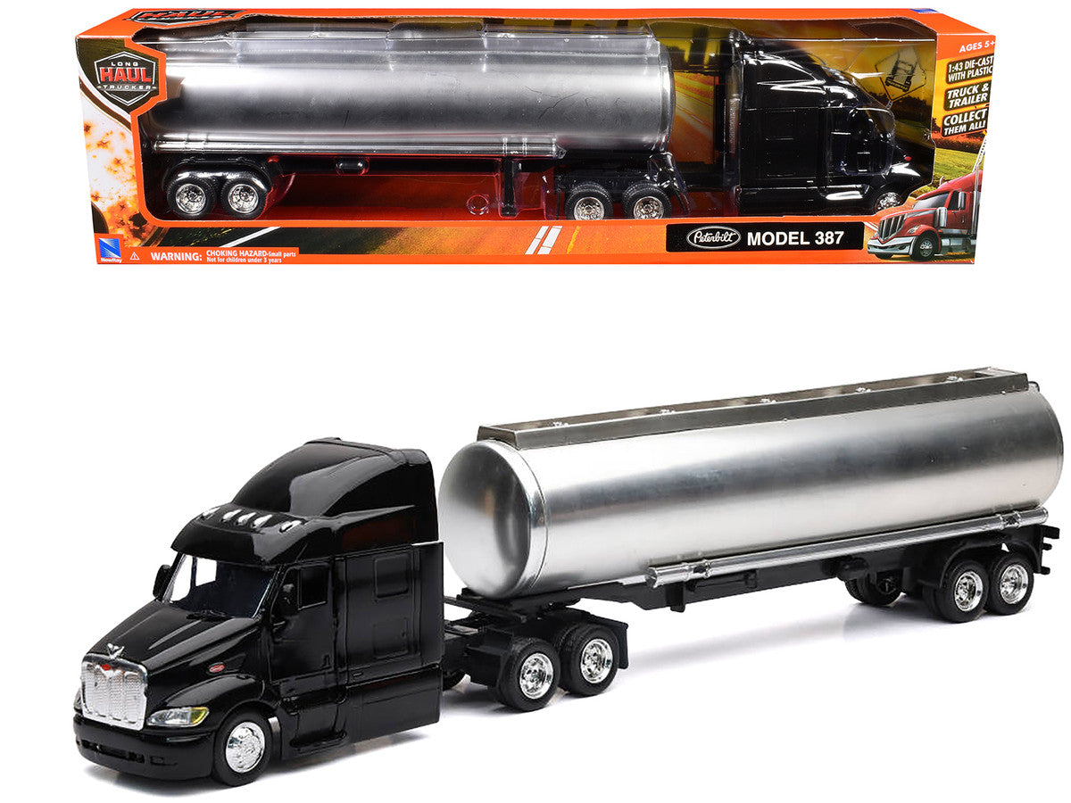 Peterbilt 387 Truck Black with Tanker Trailer Silver "Long Haul Truckers" Series 1/43 Diecast Model by New Ray New Ray