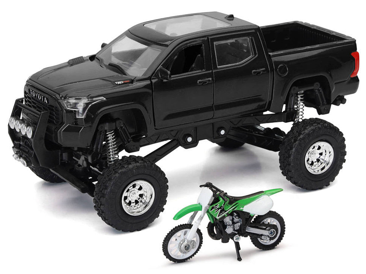 Toyota Tundra Pro Pickup Truck Black and Kawasaki KX 250 Motorcycle Green and White "Xtreme Off-Road" Series 1/32 Diecast Models by New Ray New Ray