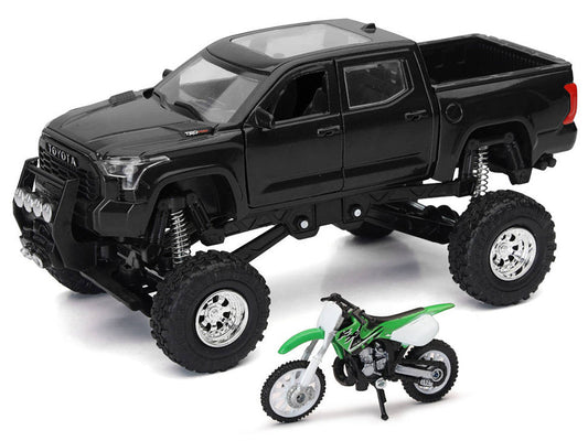 Toyota Tundra Pro Pickup Truck Black and Kawasaki KX 250 Motorcycle Green and White "Xtreme Off-Road" Series 1/32 Diecast Models by New Ray New Ray