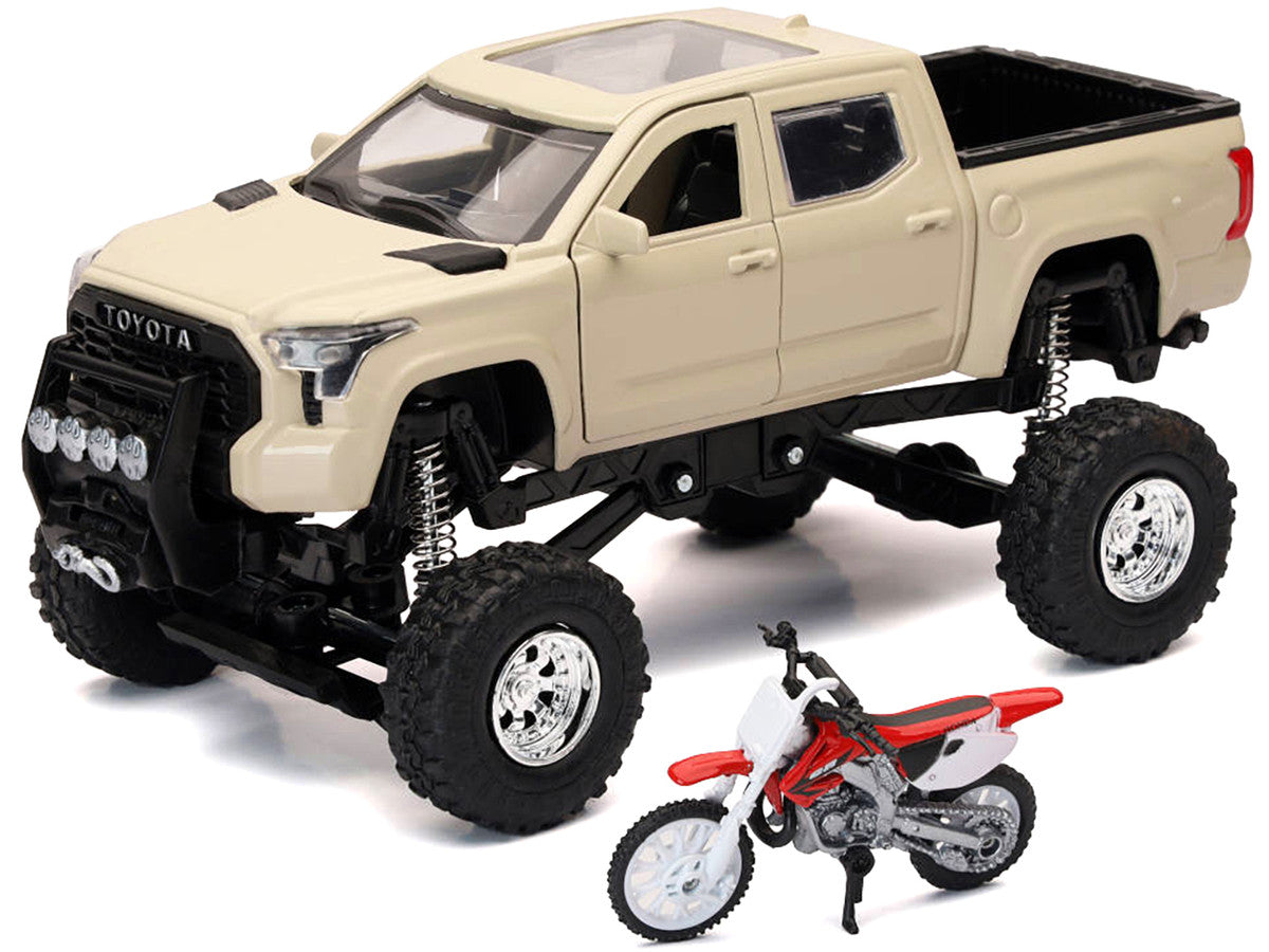Toyota Tundra Pro Pickup Truck Tan and Honda CR250R Motorcycle Red and White "Xtreme Off-Road" Series 1/32 Diecast Models by New Ray New Ray