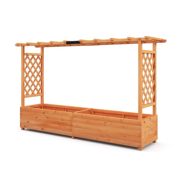 Solid Fir Wood Rectangle Raised Garden Bed with Side Trellis FastFurnishings