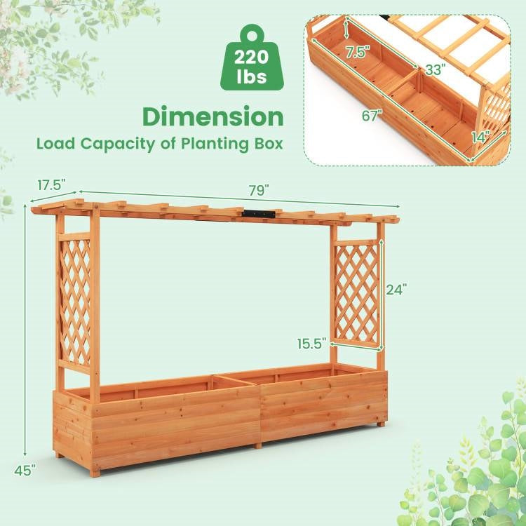 Solid Fir Wood Rectangle Raised Garden Bed with Side Trellis FastFurnishings