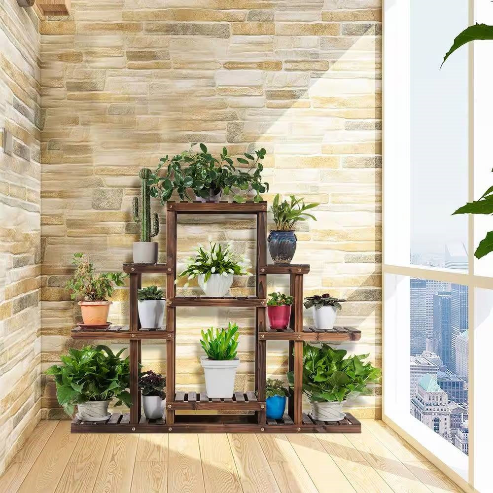Modern Farmhouse 6-tier Wooden Bookcase Plant Stand Shelving Unit FastFurnishings