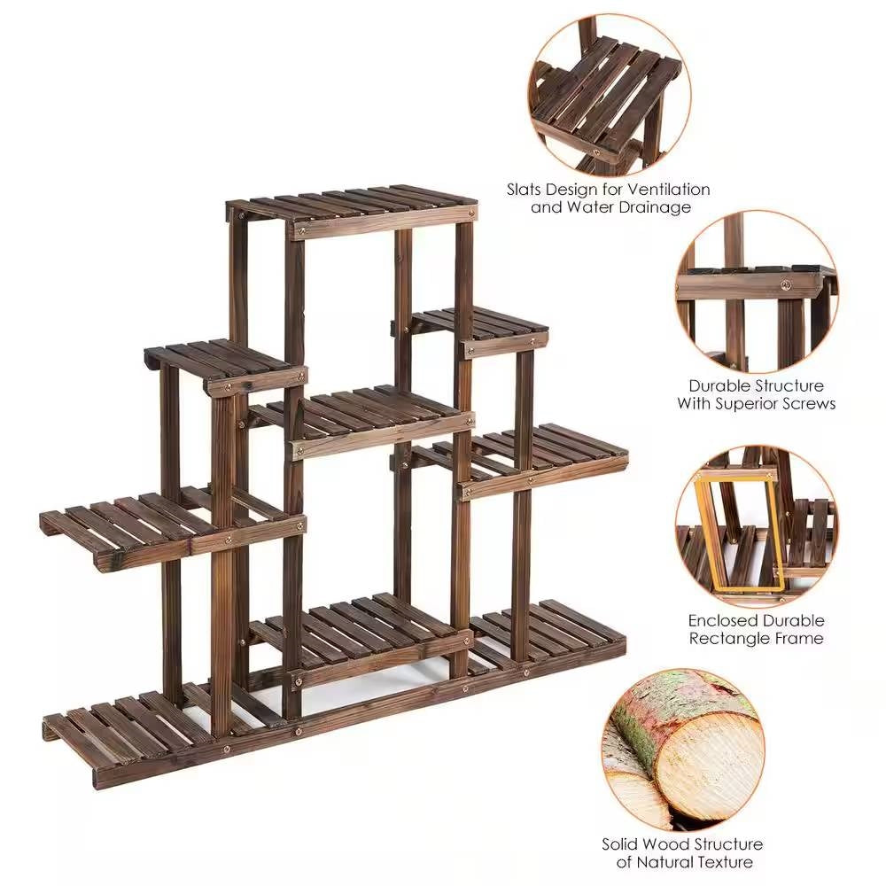 Modern Farmhouse 6-tier Wooden Bookcase Plant Stand Shelving Unit FastFurnishings