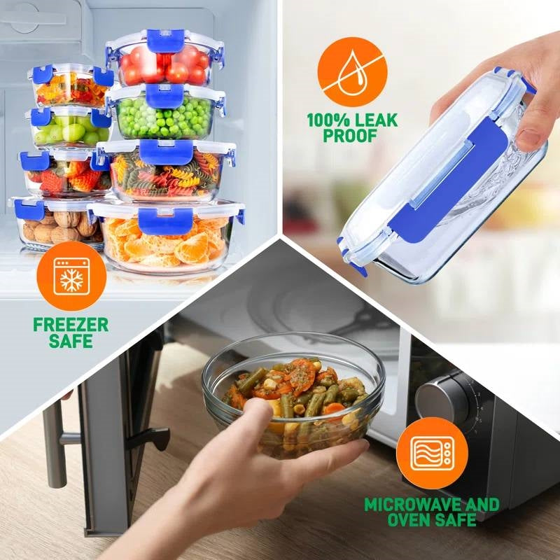 24-Piece Glass Food Storage Container Bakeware Set with Snap Locking Lids FastFurnishings