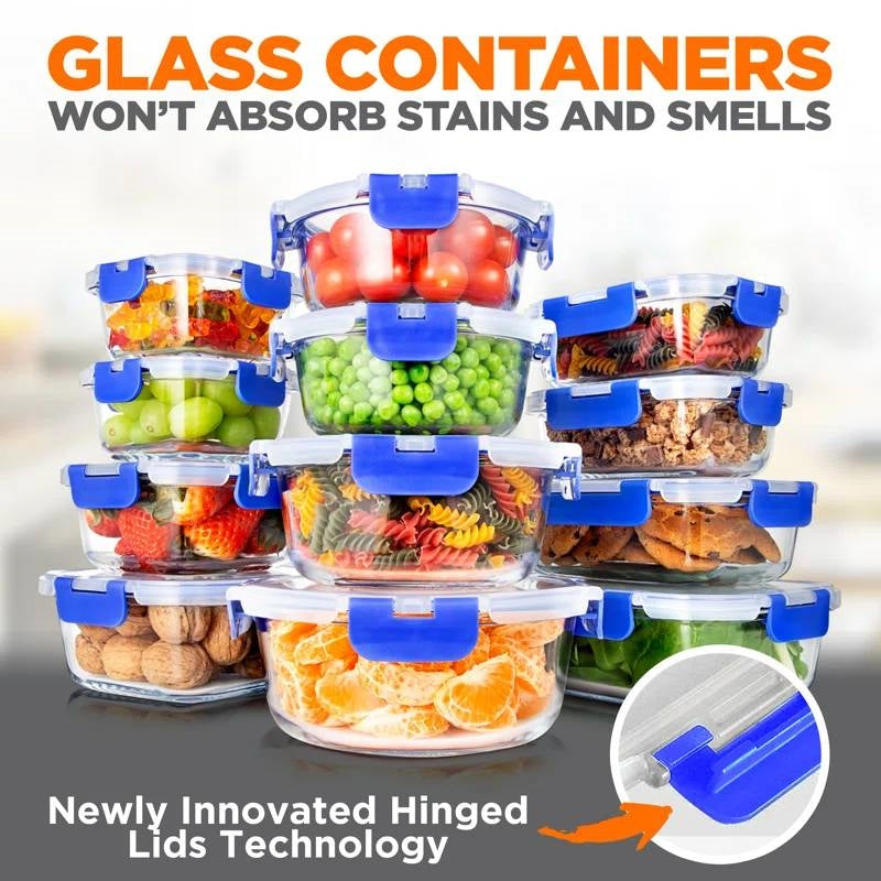 24-Piece Glass Food Storage Container Bakeware Set with Snap Locking Lids FastFurnishings