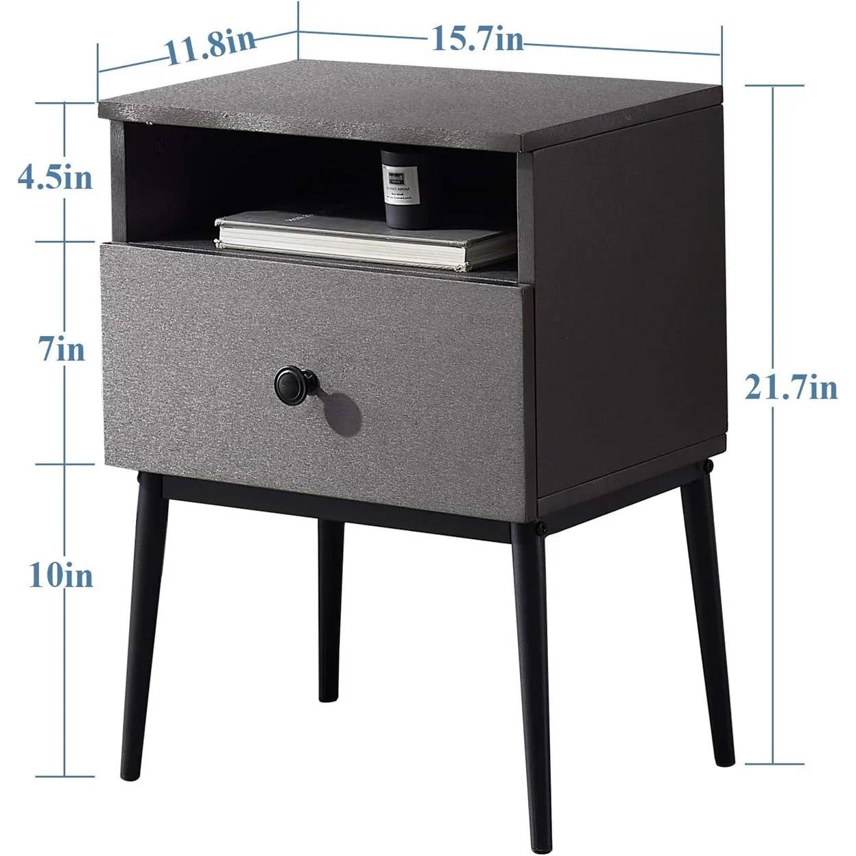Set of 2 - Mid Century Modern Side Table Nightstand in Grey Black Wood Finish-4