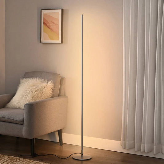 Silver Minimalist 57-inch Slim Bar-Shaped Dimmable LED Corner Floor Lamp-0
