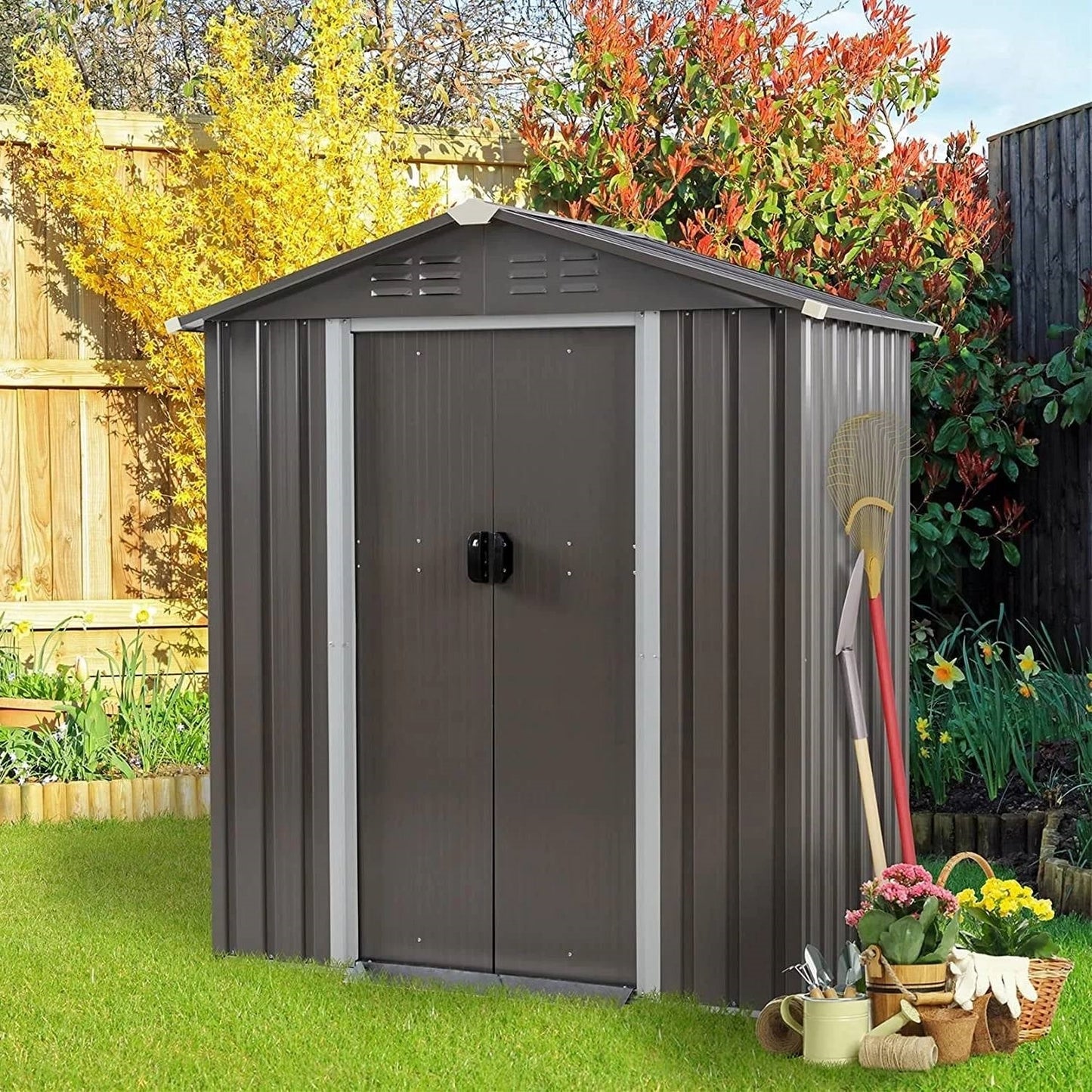 5 x 3 ft. Outdoor Grey Metal Garden Storage Shed FastFurnishings