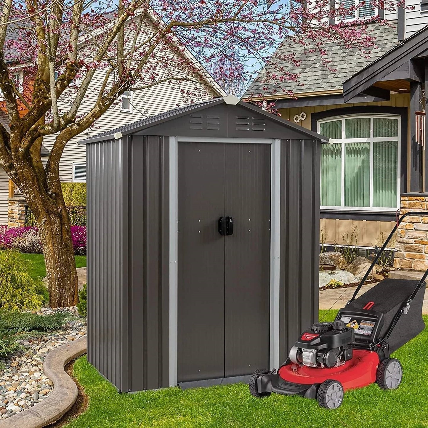 5 x 3 ft. Outdoor Grey Metal Garden Storage Shed FastFurnishings