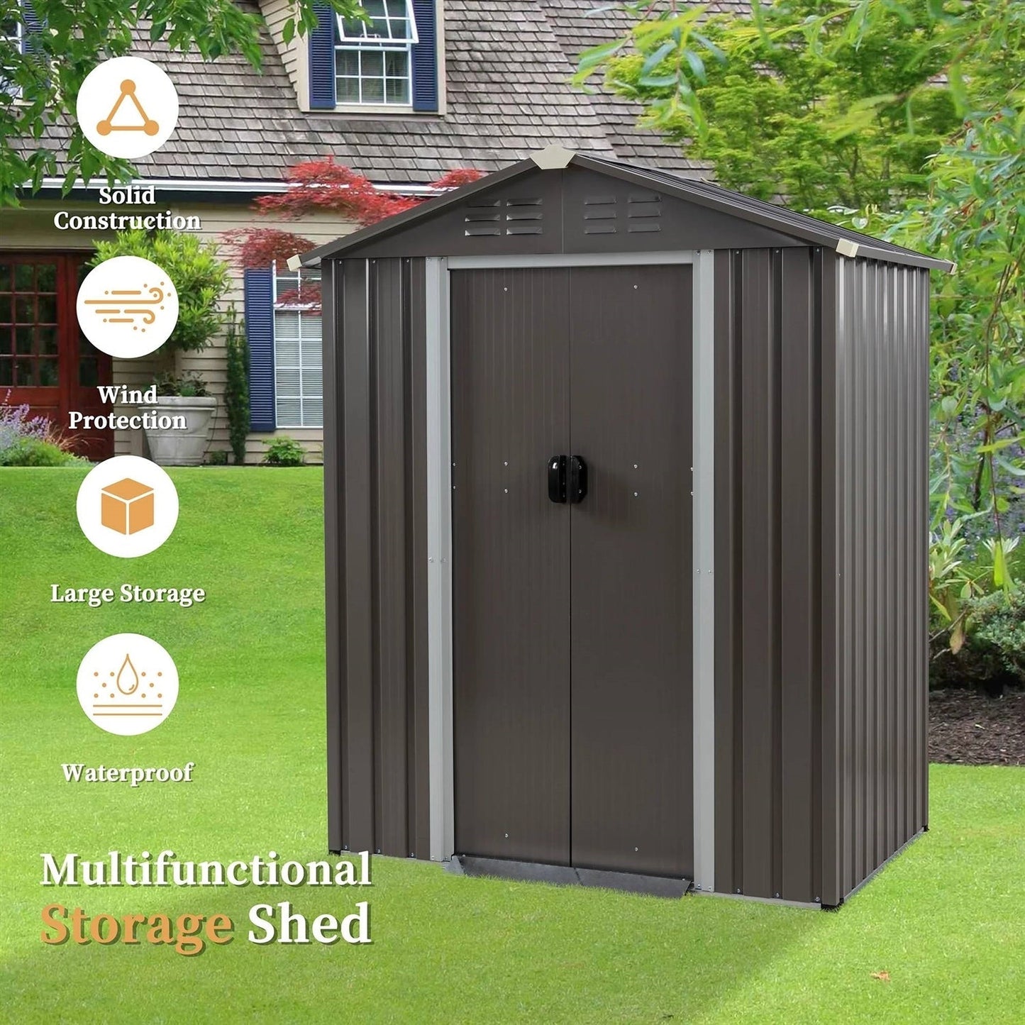 5 x 3 ft. Outdoor Grey Metal Garden Storage Shed FastFurnishings