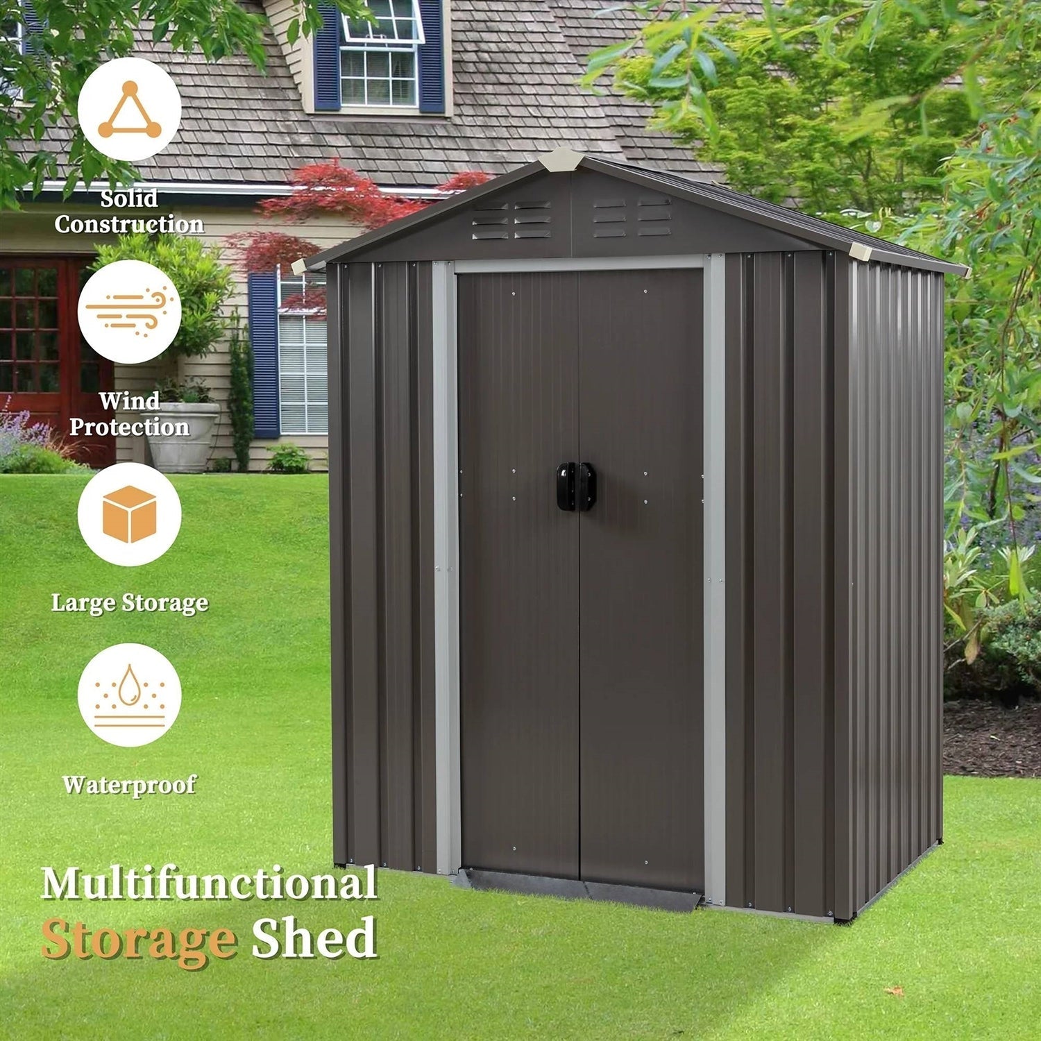 5 x 3 ft. Outdoor Grey Metal Garden Storage Shed FastFurnishings