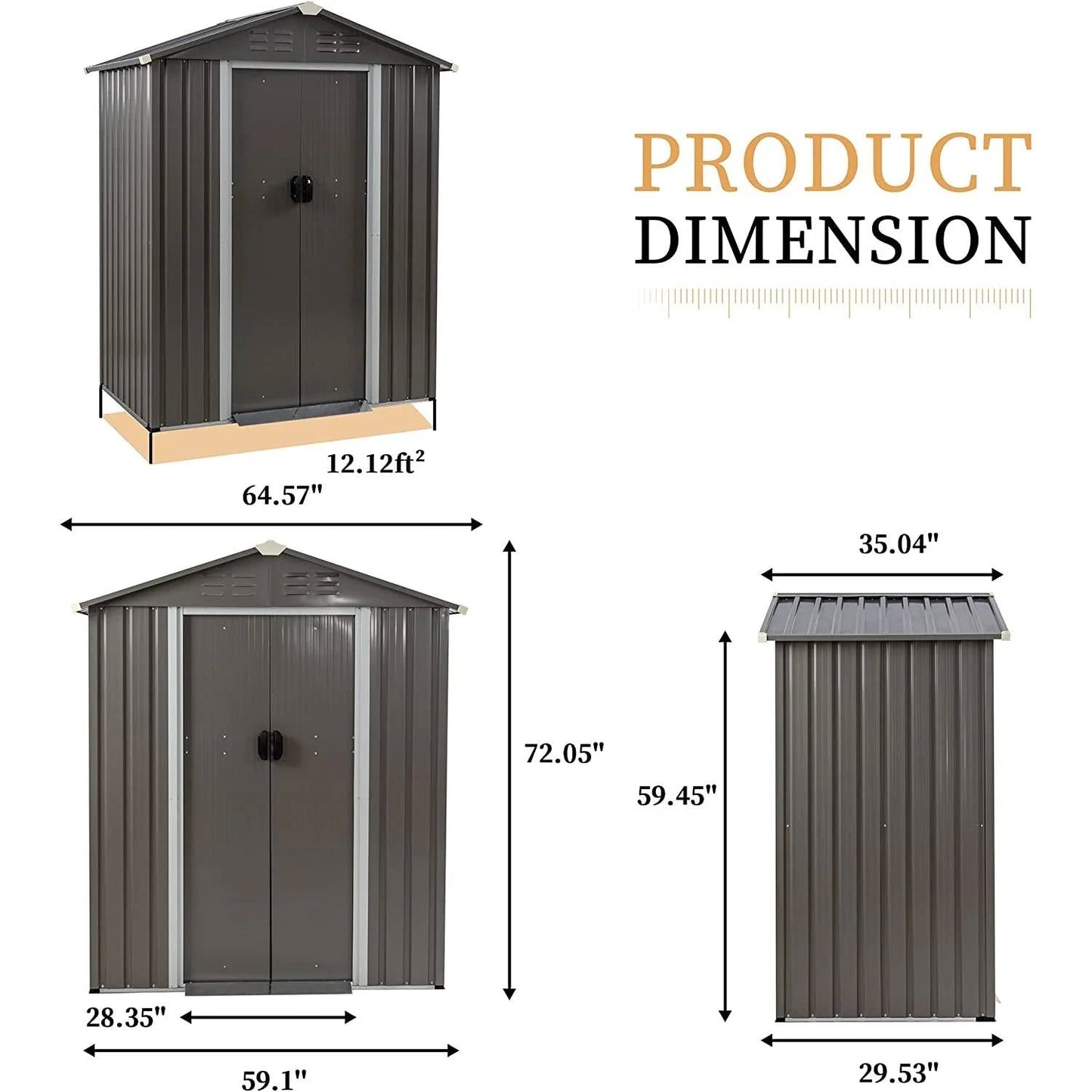 5 x 3 ft. Outdoor Grey Metal Garden Storage Shed FastFurnishings