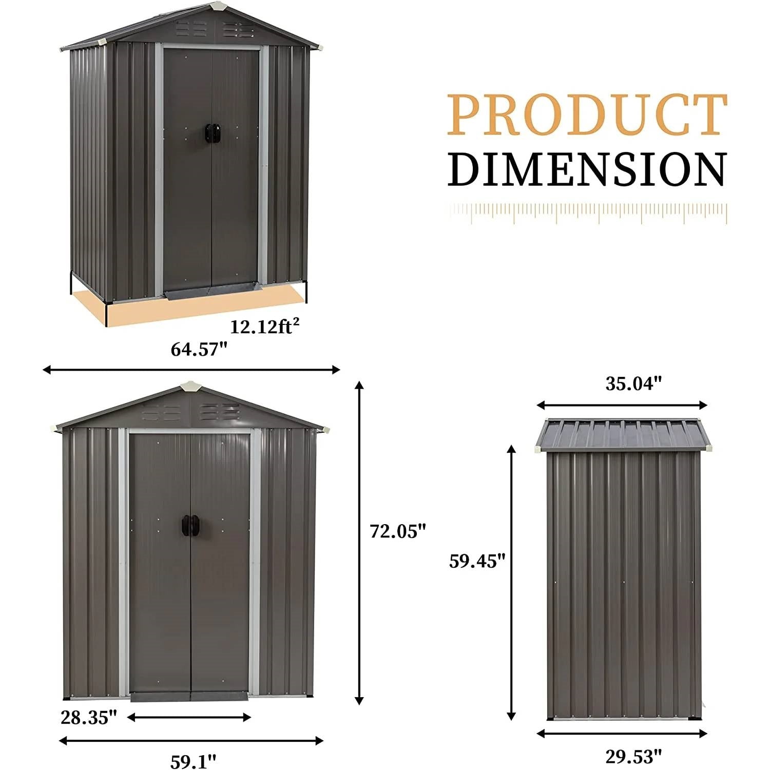 5 x 3 ft. Outdoor Grey Metal Garden Storage Shed FastFurnishings