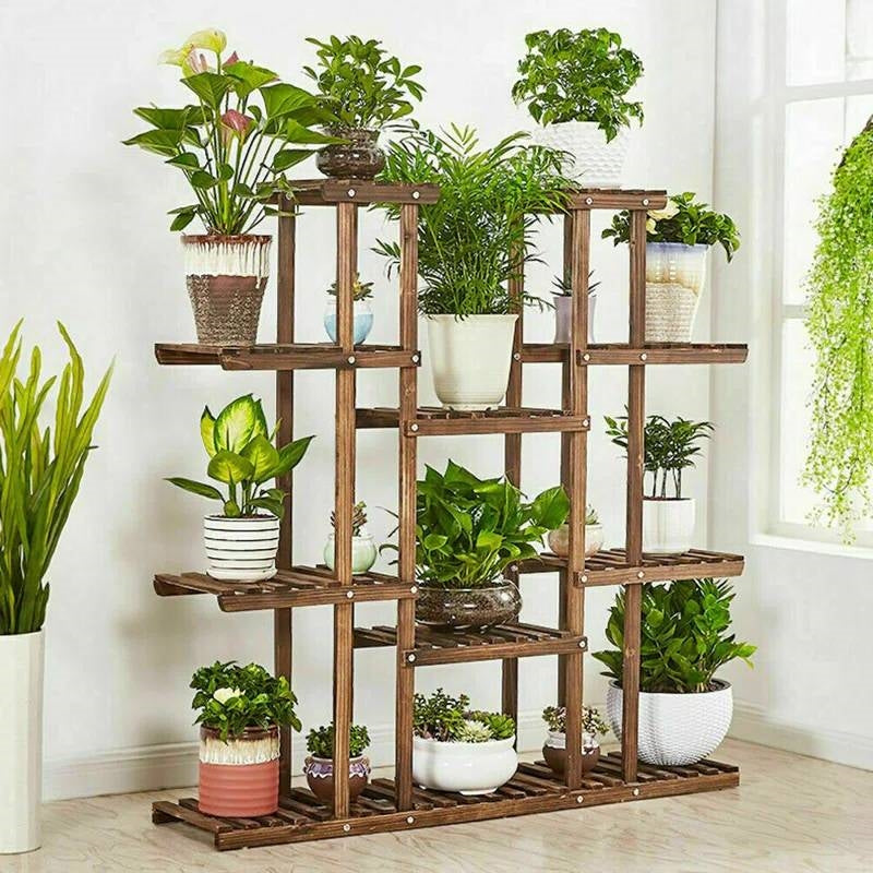 Solid Wood Indoor Outdoor 11-Tier Plant Stand FastFurnishings