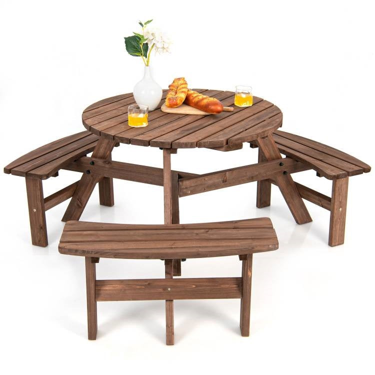 Solid Cedar Wood Outdoor Picnic Table with 3 Benches Patio Garden Dining Set FastFurnishings