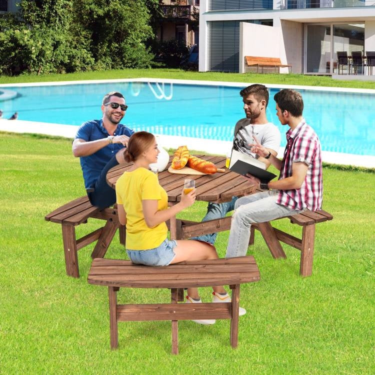 Solid Cedar Wood Outdoor Picnic Table with 3 Benches Patio Garden Dining Set FastFurnishings
