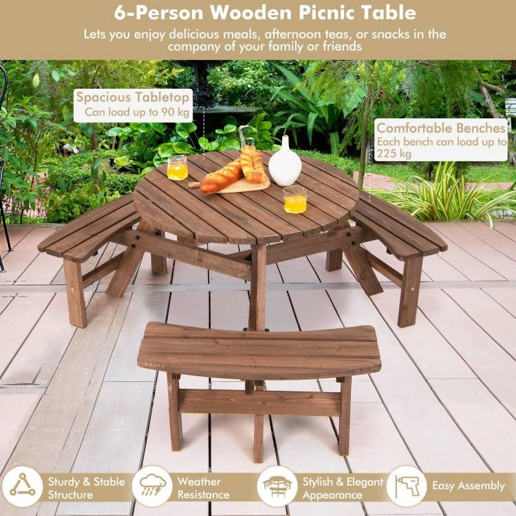 Solid Cedar Wood Outdoor Picnic Table with 3 Benches Patio Garden Dining Set FastFurnishings