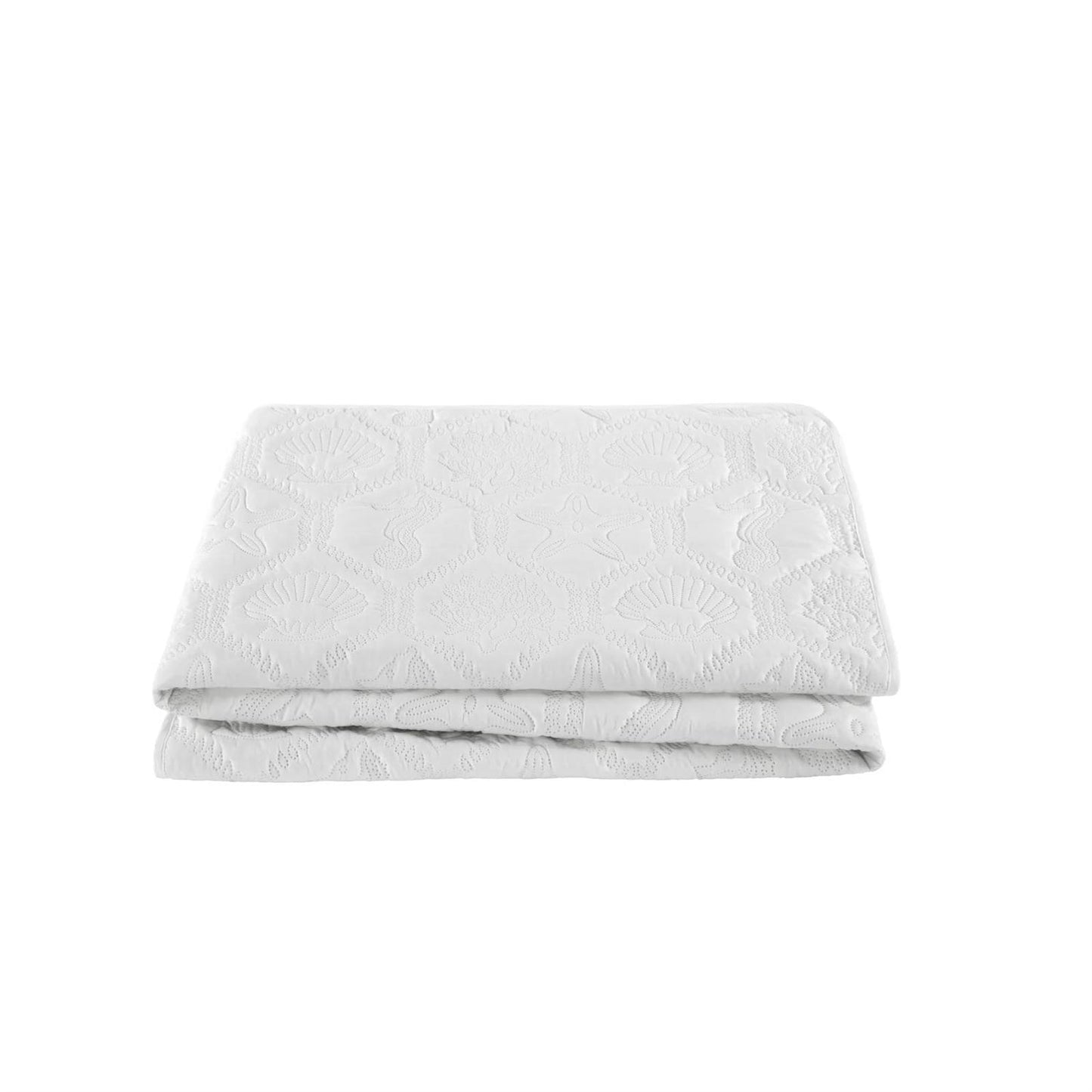 Queen size Coastal Beach Seashells Starfish Sea Horse White 3-Piece Quilt Set FastFurnishings