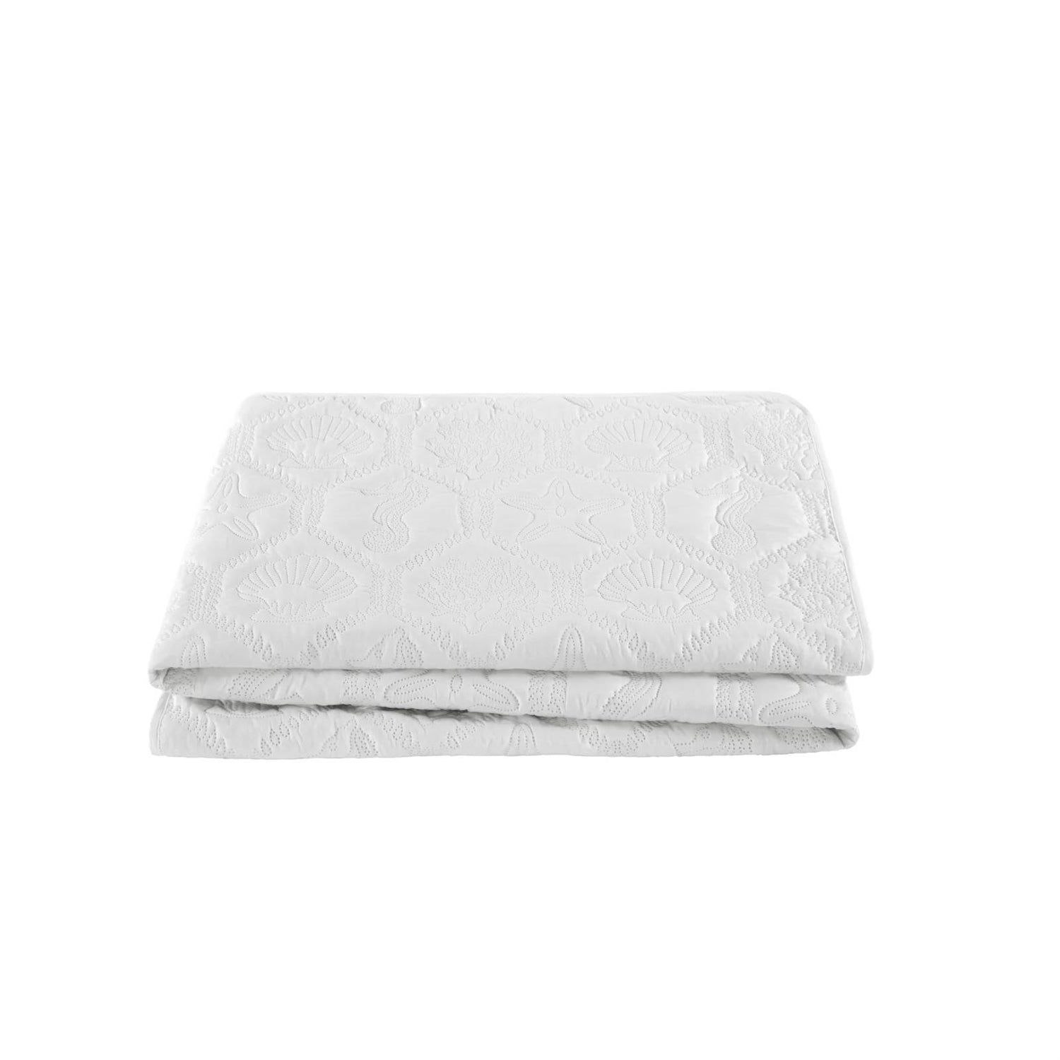 Queen size Coastal Beach Seashells Starfish Sea Horse White 3-Piece Quilt Set FastFurnishings
