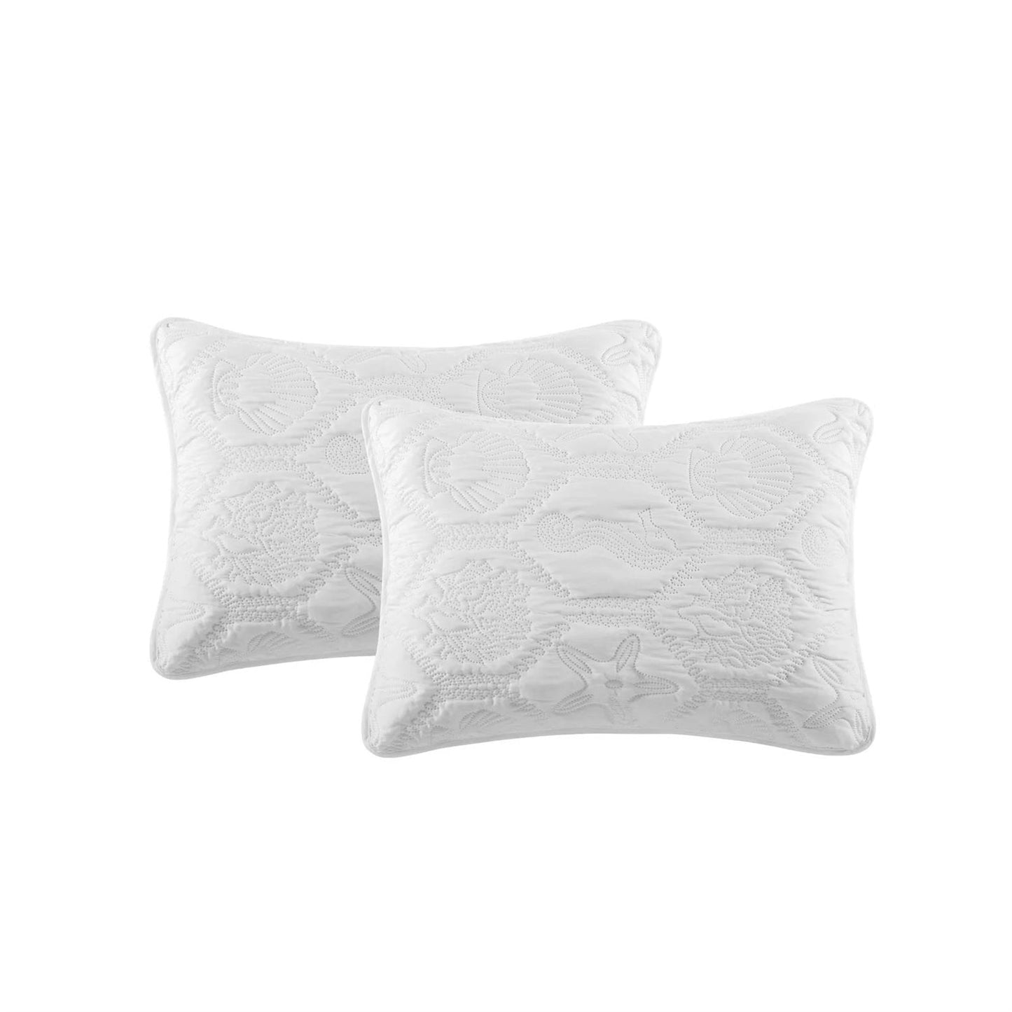 Queen size Coastal Beach Seashells Starfish Sea Horse White 3-Piece Quilt Set FastFurnishings