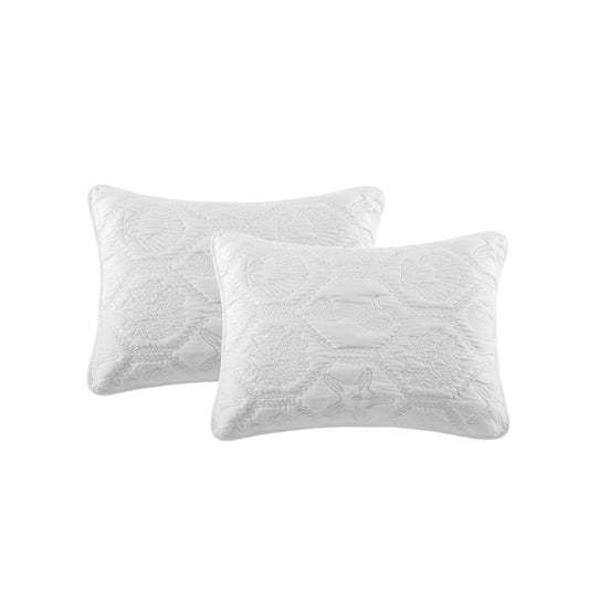 Queen size Coastal Beach Seashells Starfish Sea Horse White 3-Piece Quilt Set FastFurnishings