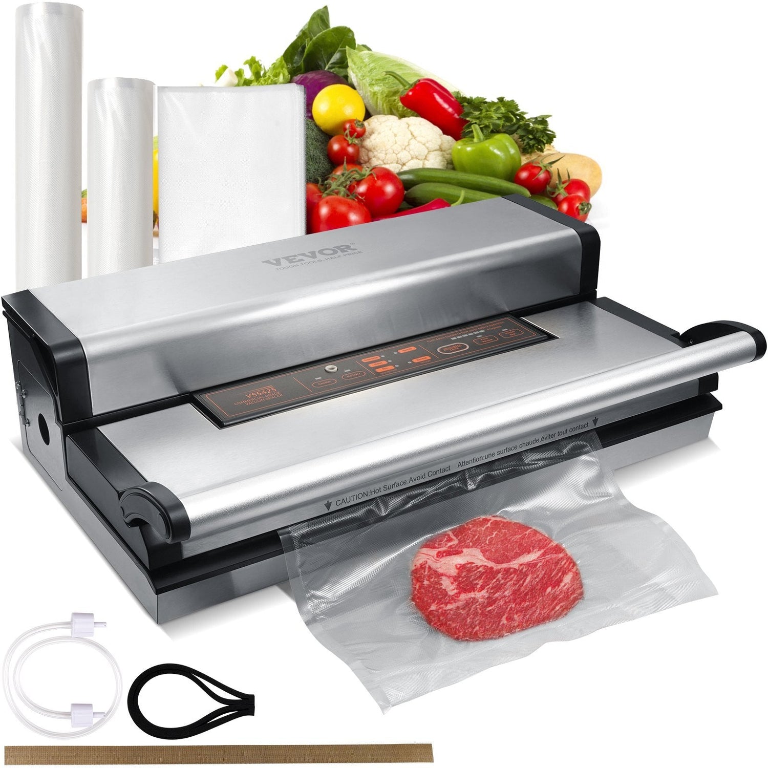 Vacuum Sealer Machine, 95Kpa 350W Powerful Dual Pump and Dual Sealing, Dry and Moist Food Storage, Automatic and Manual Air Sealing System with Built-in Cutter, with Seal Bag and External Hose W2B