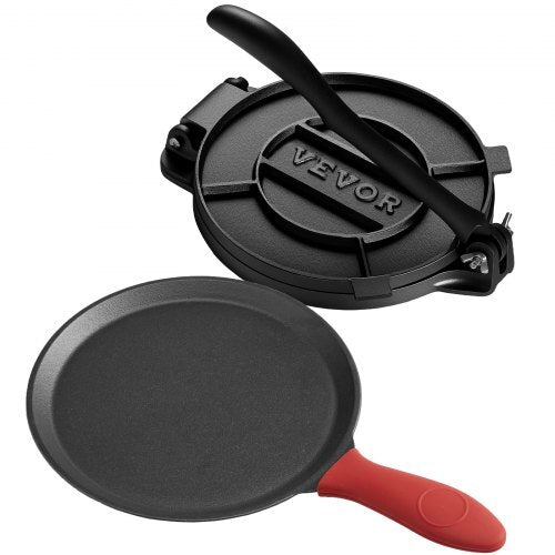 Tortilla Press, 10 Inch Cast Iron Tortilla and Roti Maker, Heavy Duty Tortilladora Press, Pataconera Makers with Handle and 100 Pcs Parchment Paper, Dough Taco Press for Flour Tortilla, Tawa W2B