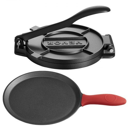 Tortilla Press, 10 Inch Cast Iron Tortilla and Roti Maker, Heavy Duty Tortilladora Press, Pataconera Makers with Handle and 100 Pcs Parchment Paper, Dough Taco Press for Flour Tortilla, Tawa W2B