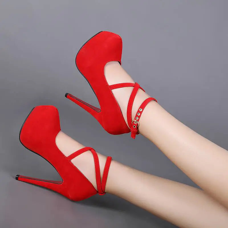 Sexy High Heels Ladies Stilettos Strappy Pumps Women's Sandals Summer Shoes Platform Heels Woman Ankle Strap Shoes Pi-Mart