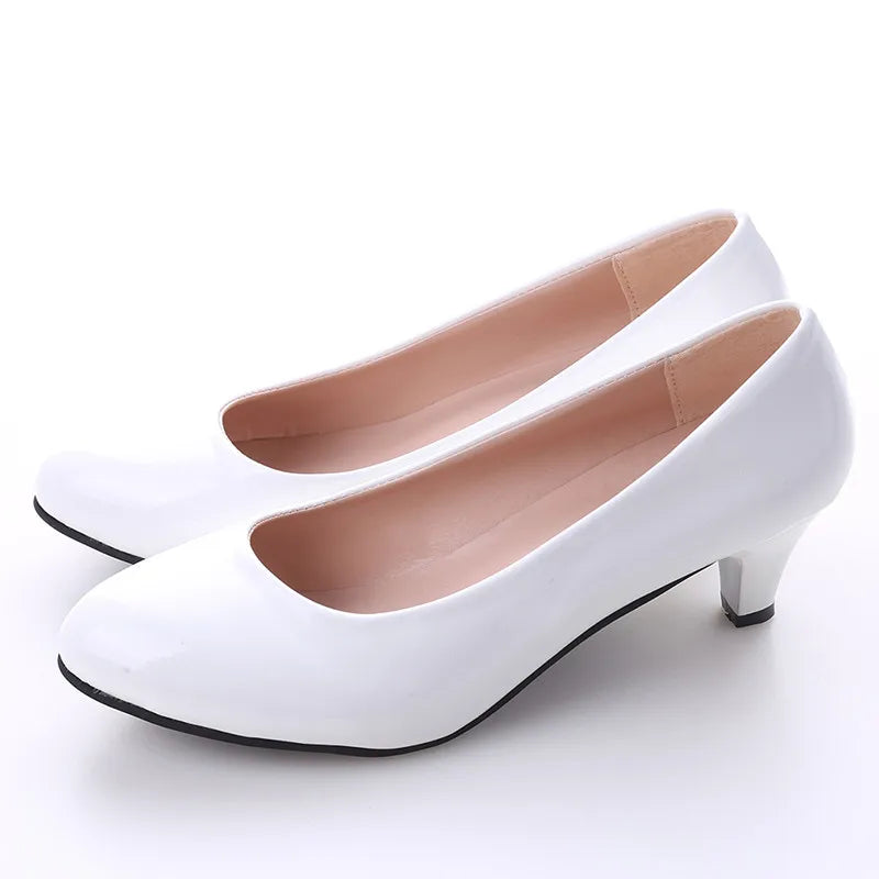 Shoes Ladies Pumps Medium Heel Nude Sexy High Heels Weeding Shoes Women Office Work White Pumps Party Shoes Pi-Mart