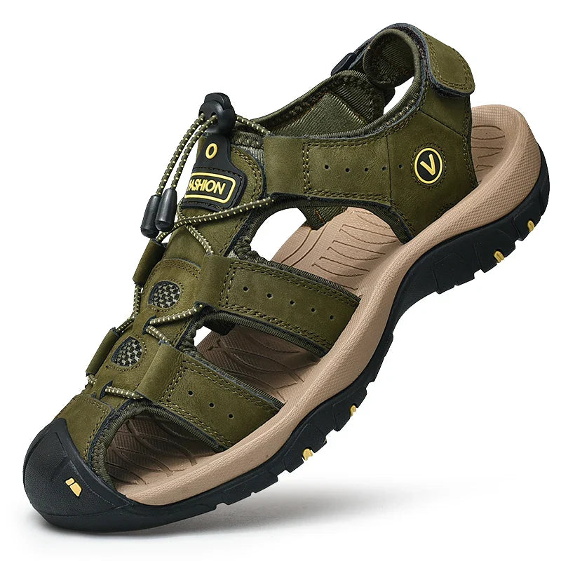 Summer Men Sandals Genuine Leather Mens Casual Shoes Outdoor Men Leather Sandals for Men Beach Shoes Roman Shoes Plus Size 38-48 LadyShow.Store