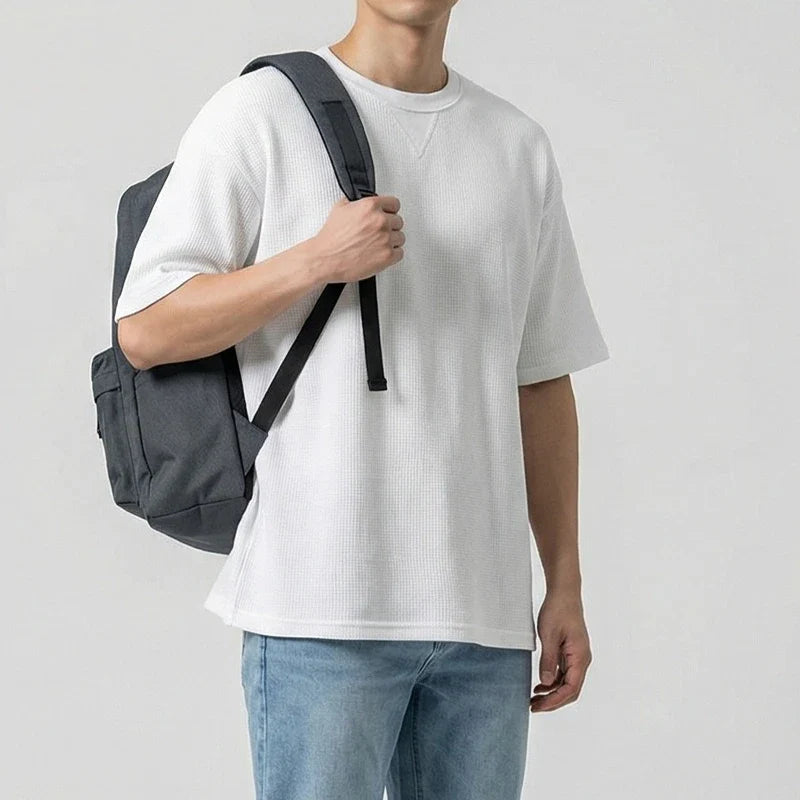 2026 New Men's Summer T Shirt 220g Waffle Round Neck T-shirt Solid Color Loose Simple Short Sleeve Top T Shirts Pi-Mart