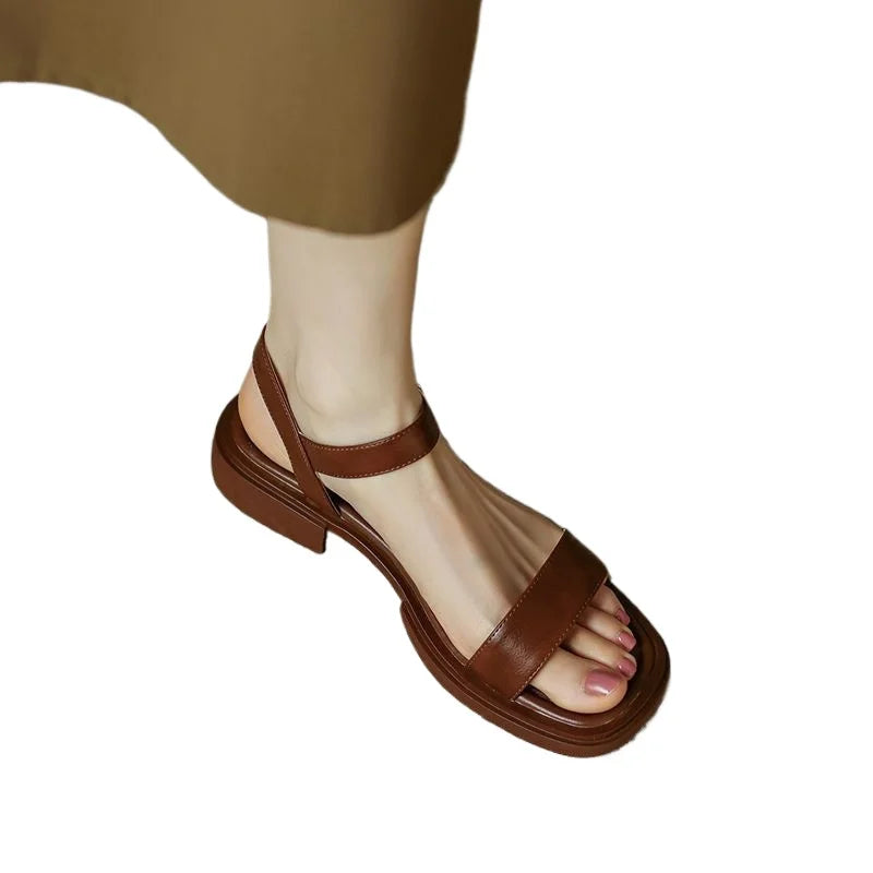 2025 Summer Women Sandals Low Heels Basic Genuine Leather Office Plus Size 35-42 Ladies Casual Outdoor Concise Woman Shoes LadyShow.Store
