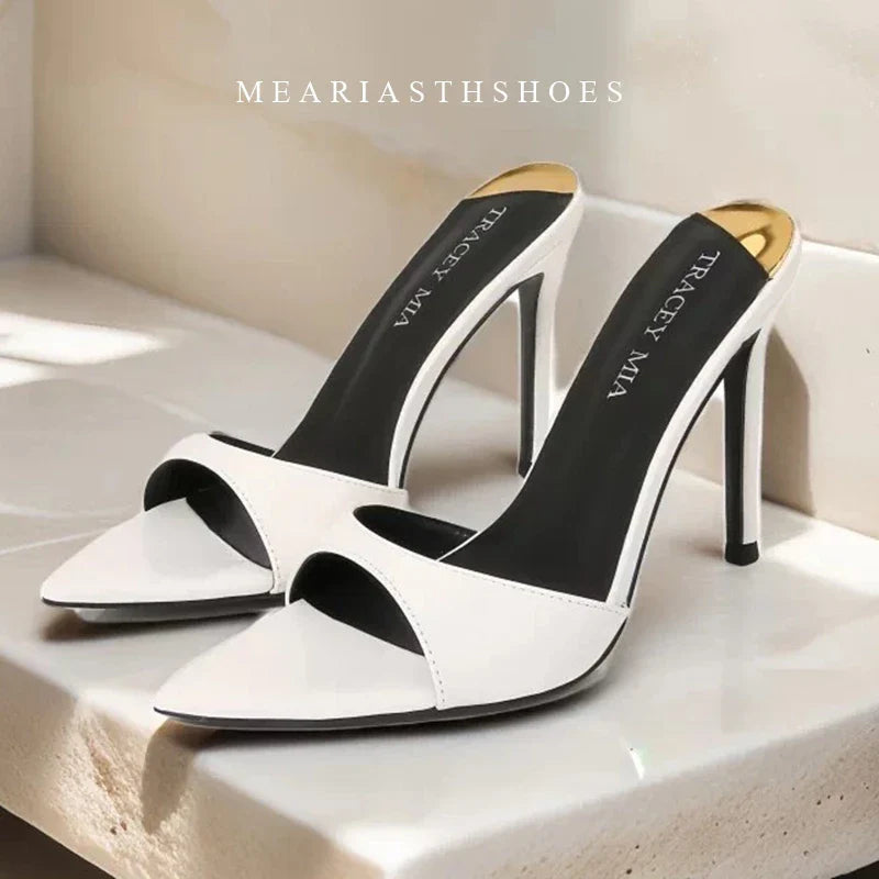 Ladies High-heeled Slippers Shoes Fashion Pointed Sexy Patent Leather Women with Open Toes and Party Wedding Stripper Sandals. LadyShow.Store