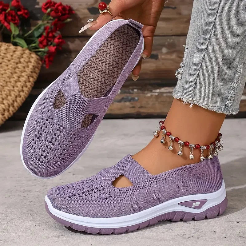 Women's casual sports shoes, solid color breathable sports soft-soled lightweight walking shoes, low-top knitted casual shoes LadyShow.Store