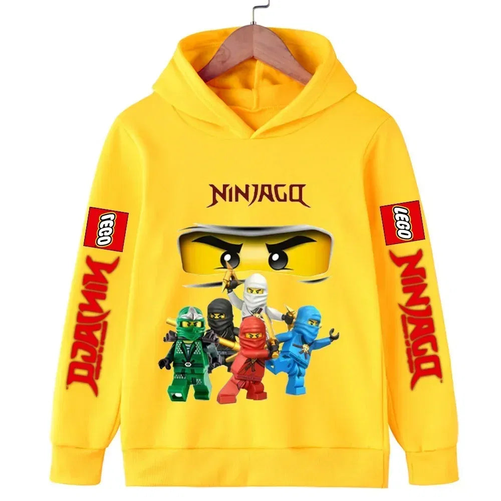Color: Yellow, Kid Size: 17 - Lego Phantom Ninja Cartoon Children's Hooded Hoodies Casual Sports Sweatshirt 3-13 Year Old Boy Kid Baby Girls Clothes Pullover W2B