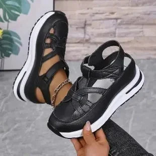 Casual Hollow out Flat Sandals Women's Summer New Style Thin Platform Thick Bottom Heightening Shoes Rubber Sole Ladies Sandals LadyShow.Store