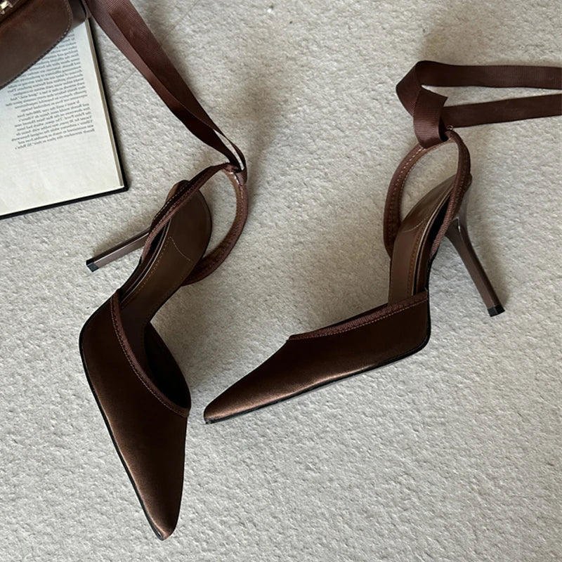 Eilyken Spring Design Sexy Ankle Strap Pumps Woman Sandals Pointed Toe Stiletto Heels Mesh Ladies Shoes Zapatillas De Mujer LadyShow.Store