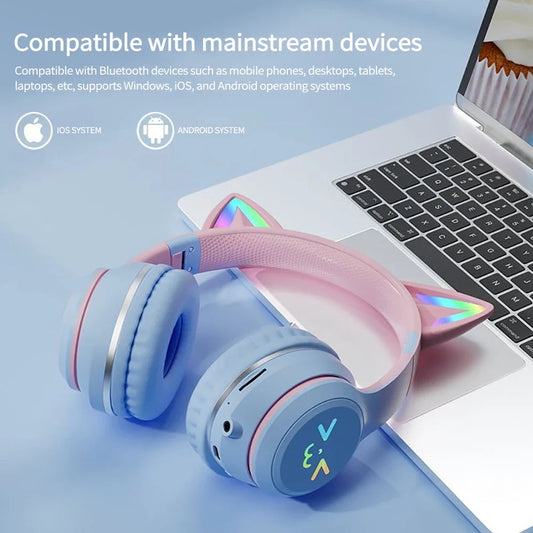 NNEOBA Cat Ear Wireless Bluetooth Headphone Blue NNEOBA