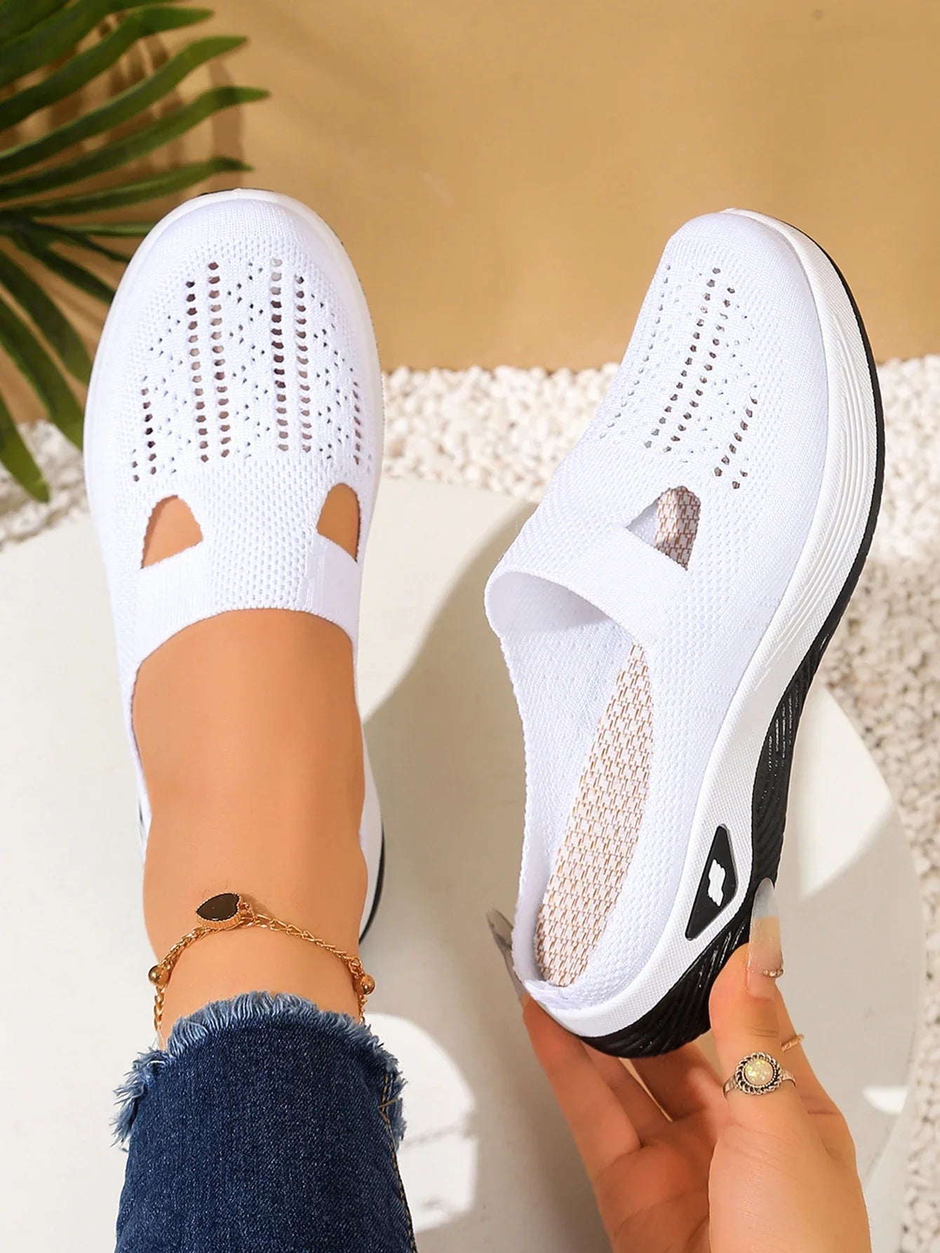Women's Indoor Home Half Slippers, Breathable Vent Design Slip On Summer Casual Footwear, Daily Slip-on Sandals for Household LadyShow.Store