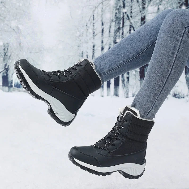 Snow Boots Women Platform Boots Non-slip Women Winter Shoes Fur Warm Ankle Boots for Women Wedges Waterproof Thigh High Boots LadyShow.Store