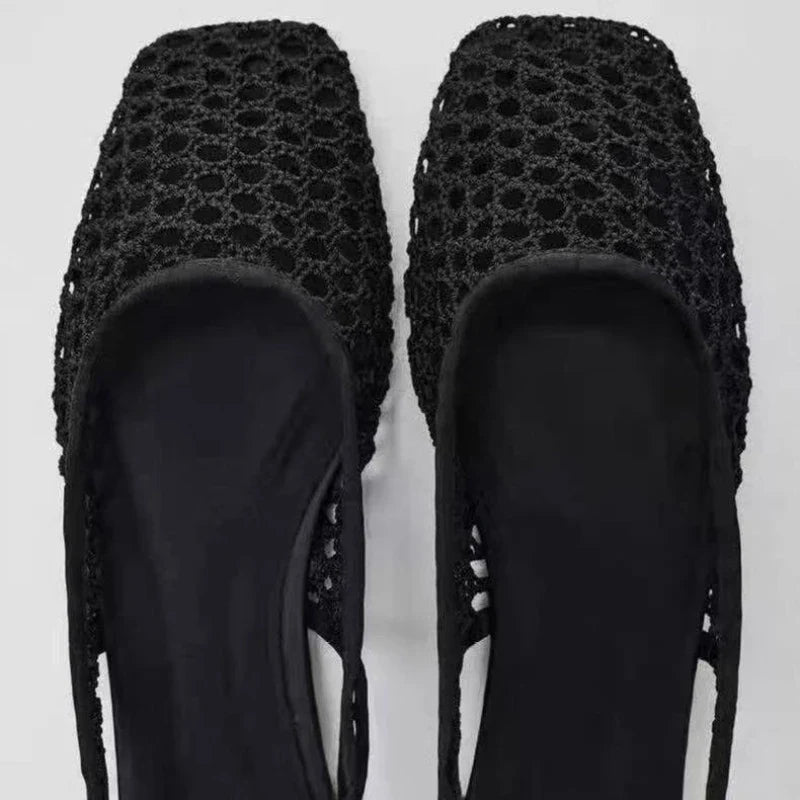 Weave Mesh Breathable Mules Sandals for Women Summer New Slingback Beach Shoes Casual Square Toe Fashion Ballet Flats Ladies LadyShow.Store