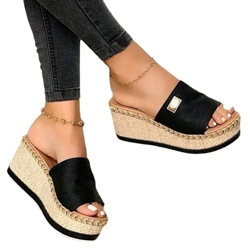 Womens High Heel Sandals Ladies Thick Bottom Casual Slippers Summer New Wedges Sandals Female Shoes Women Platform Mules Slipper LadyShow.Store