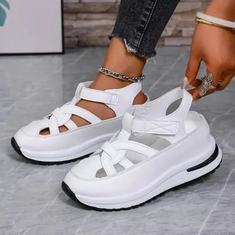 Casual Hollow out Flat Sandals Women's Summer New Style Thin Platform Thick Bottom Heightening Shoes Rubber Sole Ladies Sandals LadyShow.Store
