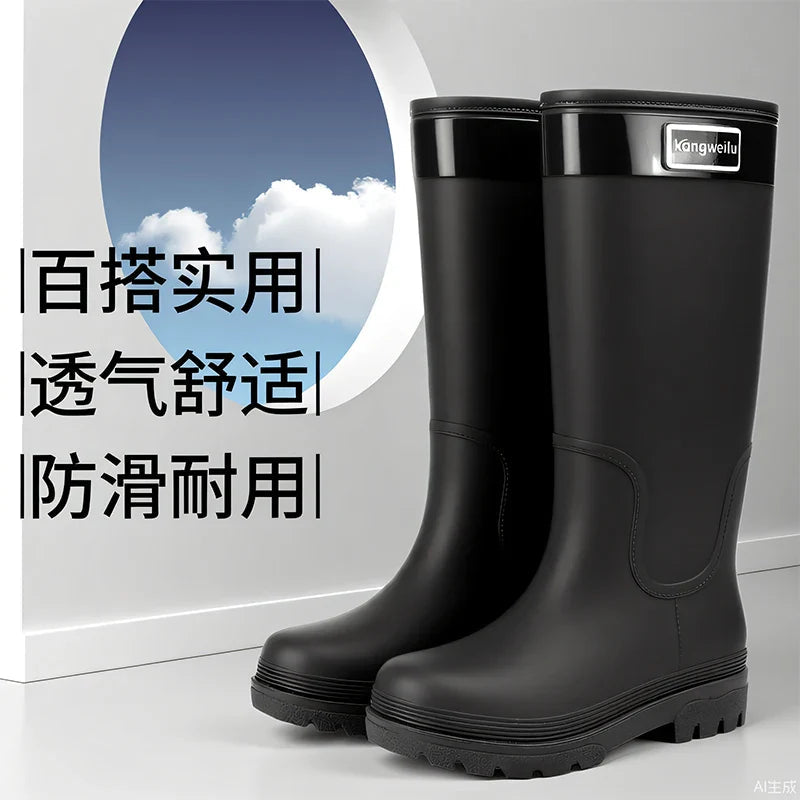 High-top rain boots, women's rain boots, lined adult outer wear, waterproof hiking boots, anti-slip shoes, durable sole LadyShow.Store